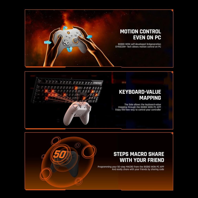 BIGBIG WON PC Controllers, Gale Hall Wireless Controllers, Motion Control, Hall Joysticks&Triggers, 3 Pairs of Thumbsticks, PC App Game Controllers for Switch/Switch2/iOS/Android Wireless Gaming Controller - Image 5